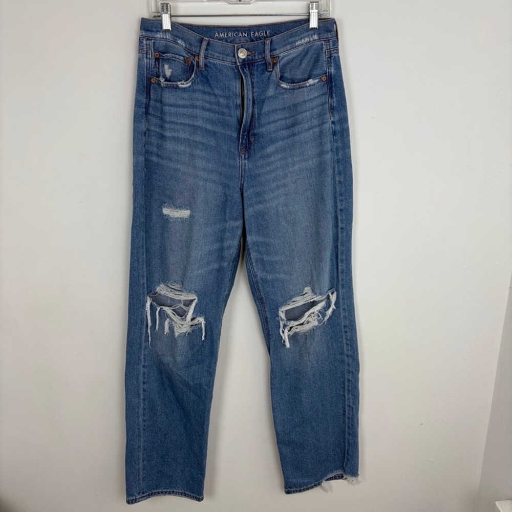 American Eagle Baggy Jean Medium Wash Denim Distressed Closet Basic Size 10
